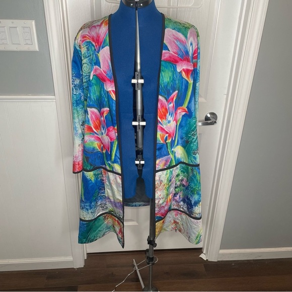Ali Miles Open Front Floral Art to Wear Artsy Kimono Jacket Vibrant Colorful XL - Picture 13 of 13